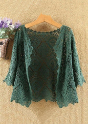 New Green Hollow Out Solid Cotton Knit Cardigans Summer