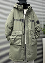 New Green Hooded Letter Pockets Duck Down Men Down Coat Winter