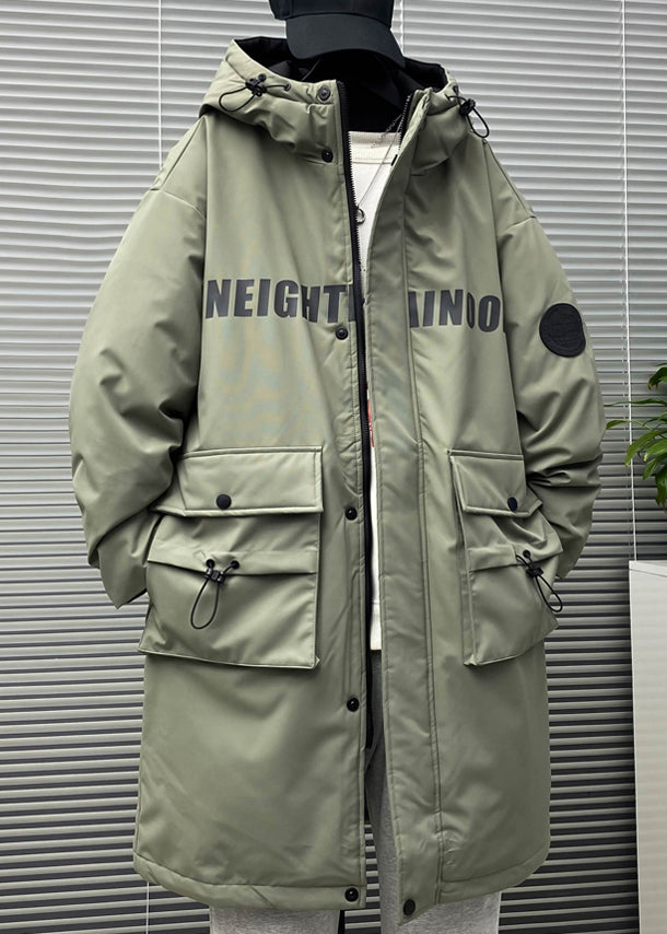 New Green Hooded Letter Pockets Duck Down Men Down Coat Winter