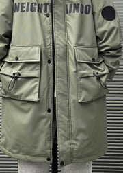 New Green Hooded Letter Pockets Duck Down Men Down Coat Winter