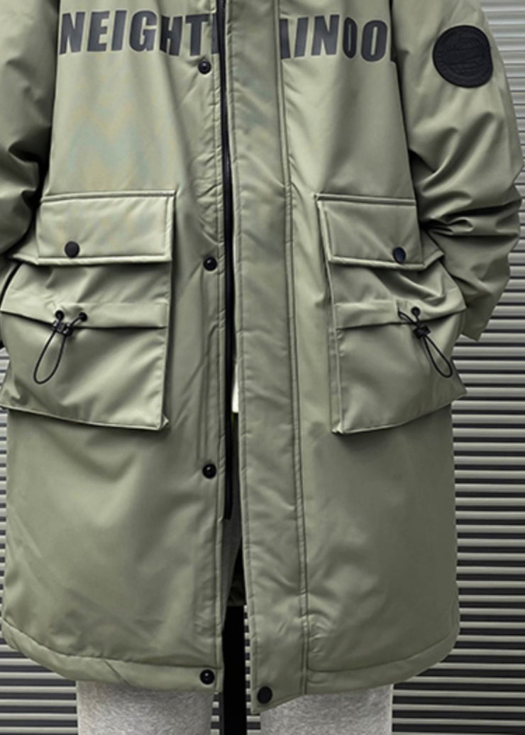 New Green Hooded Letter Pockets Duck Down Men Down Coat Winter