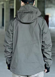 New Green Hooded Zippered Drawstring Cotton Men Coat Spring