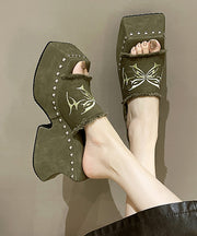New Green Peep Toe Rivet Cotton Platform Slide Sandals