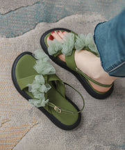 New Green Peep Toe Strap Tulle Splicing Genuine Leather Sandals