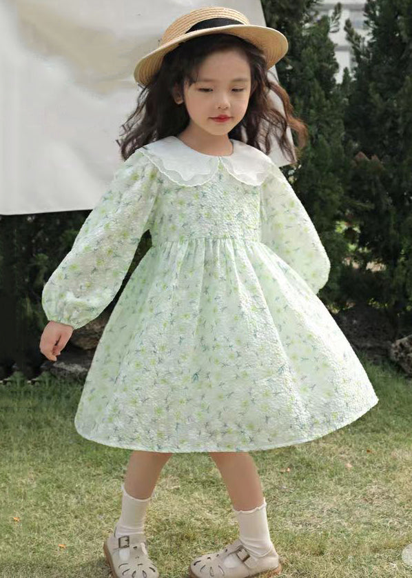 New Green Plaid Patchwork Cotton Girls Dresses Fall