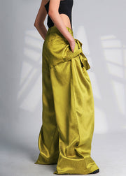 New Green Pockets High Waist Cotton Wide Leg Pants Summer