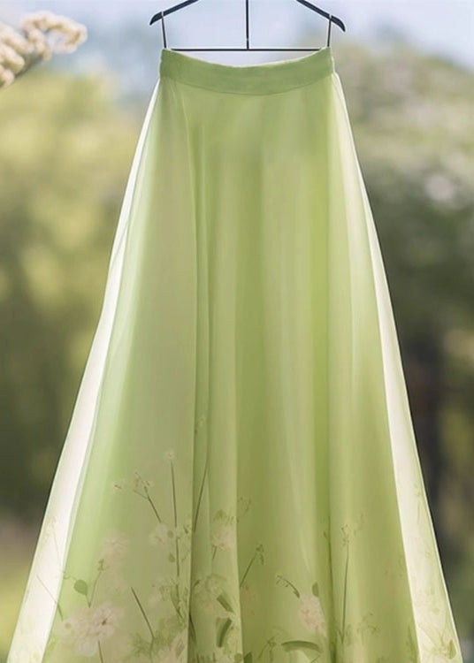 New Green Print High Waist Chiffon Skirt Summer