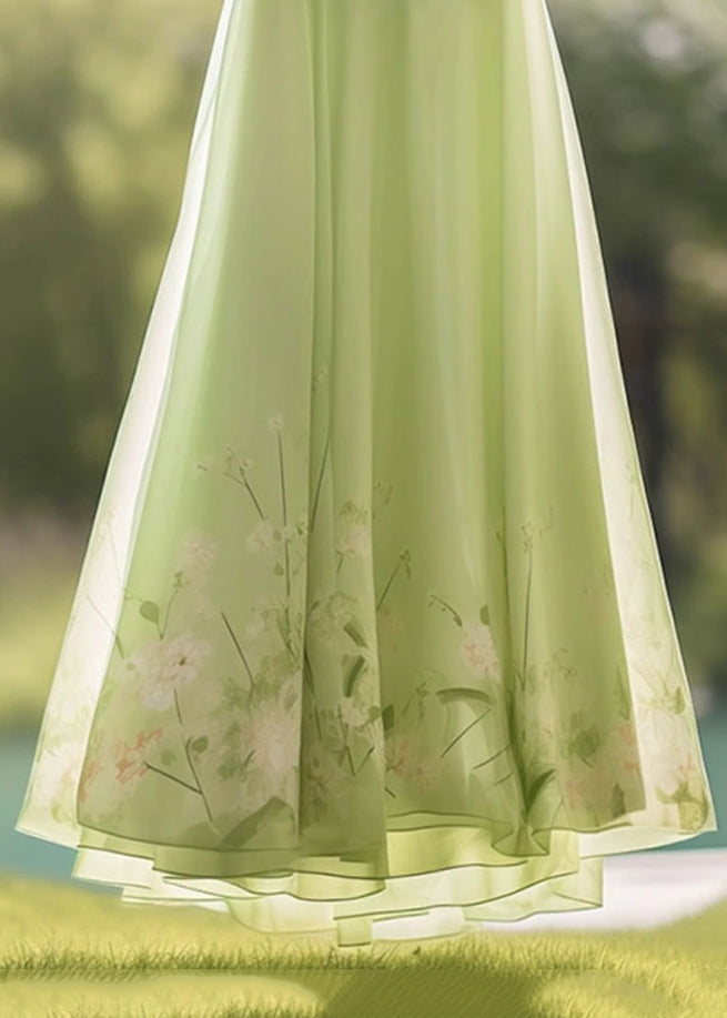 New Green Print High Waist Chiffon Skirt Summer