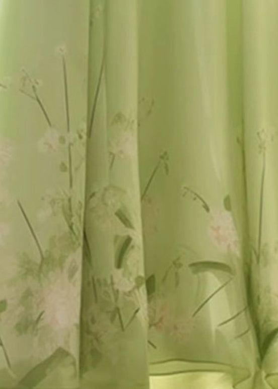 New Green Print High Waist Chiffon Skirt Summer