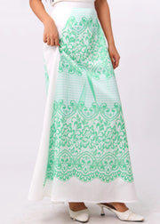 New Green Print High Waist Silk Maxi Skirts Summer