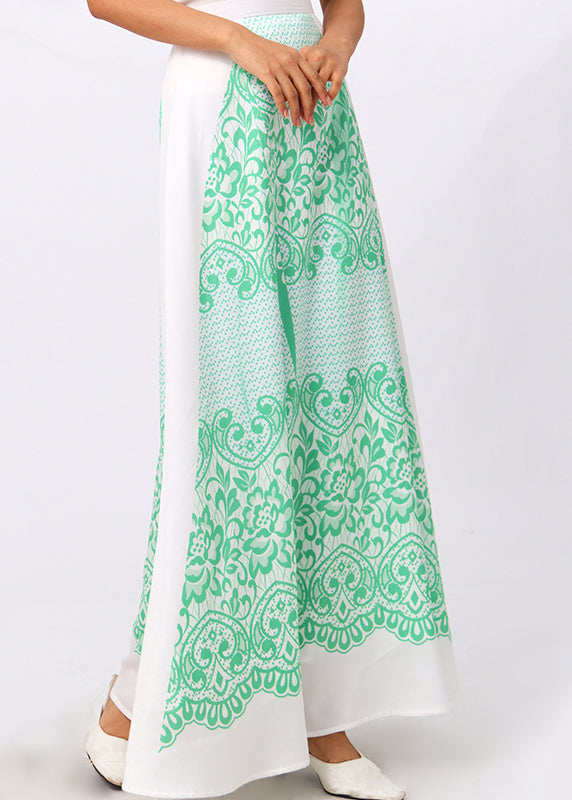 New Green Print High Waist Silk Maxi Skirts Summer