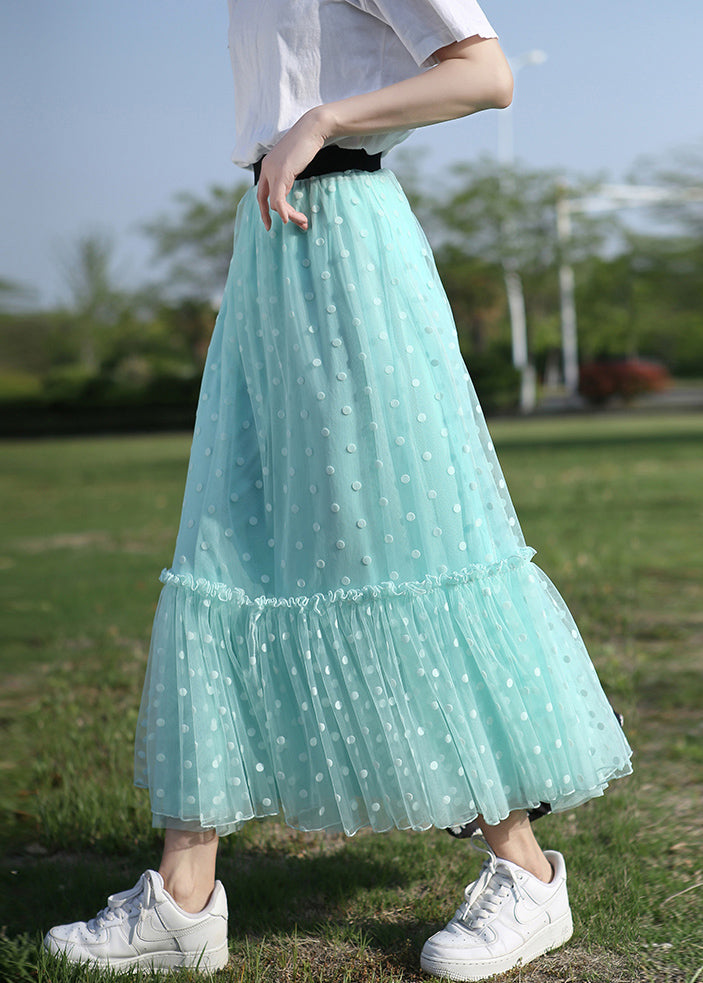 New Green Ruffled Elastic Waist Tulle Skirt Summer