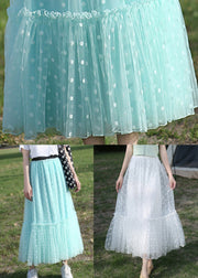 New Green Ruffled Elastic Waist Tulle Skirt Summer