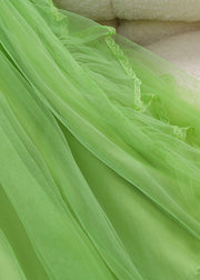 New Green Ruffled Solid Tulle Girls Dresses Sleeveless