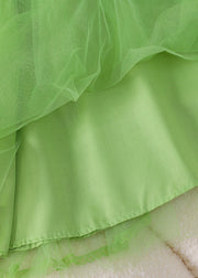 New Green Ruffled Solid Tulle Girls Dresses Sleeveless