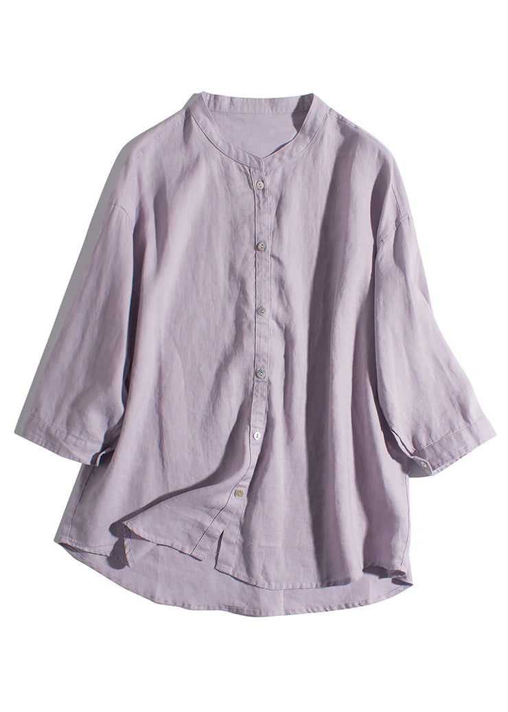 New Green Solid Button Pockets Linen Shirts Summer