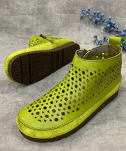 New Green Solid Hollow Out Genuine Leather Shoes For Flats