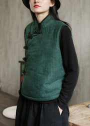 New Green Stand Collar Button Warm Fleece Waistcoat Sleeveless