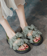 New Green Tulle Bow Splicing Walking Sandals