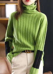 New Green Turtleneck Patchwork Woolen Sweaters Spring