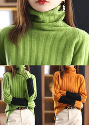 New Green Turtleneck Patchwork Woolen Sweaters Spring