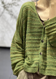 New Green V Neck Hollow Out Cotton Knit Coats Fall