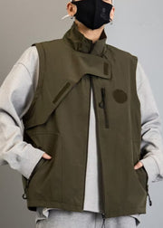 New Green Zip Up Pockets Cotton Men Waistcoat Spring