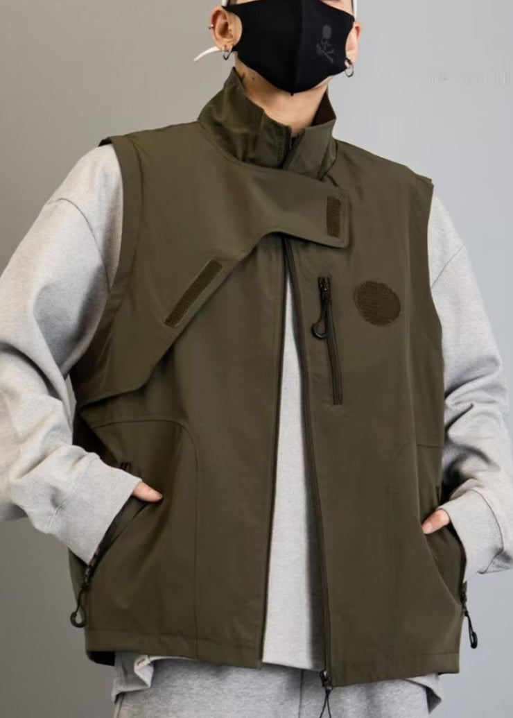 New Green Zip Up Pockets Cotton Men Waistcoat Spring