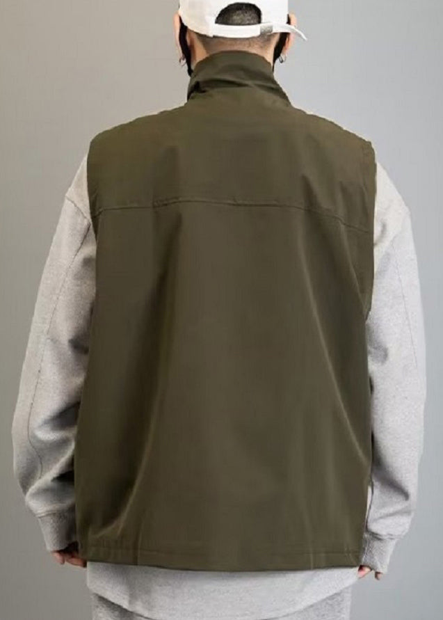 New Green Zip Up Pockets Cotton Men Waistcoat Spring