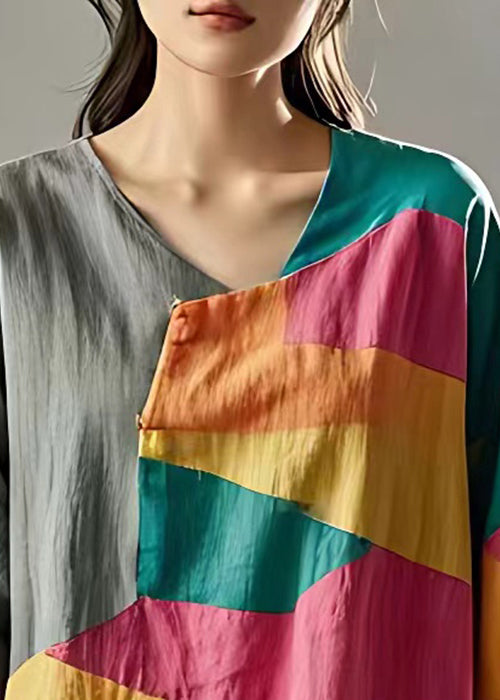 New Grey Asymmetrical Patchwork Linen T Shirts Summer