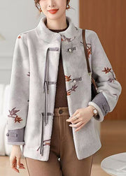 New Grey Button Pockets Mink Velvet Coat Winter