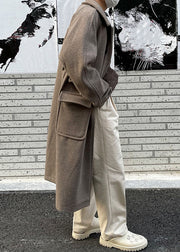 New Grey Button Pockets Woolen Men Long Coats Winter