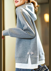 New Grey Hooded Nail Bead Cotton Sweatshirts Spring