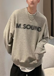 New Grey O Neck Letter Cozy Cotton Men Sweatshirt Spring