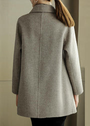 New Grey Peter Pan Collar Button Patchwork Woolen Coat Fall