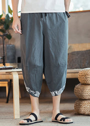 New Grey Pockets Elastic Waist Cotton Mens Harem Pants Summer