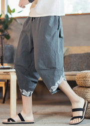 New Grey Pockets Elastic Waist Cotton Mens Harem Pants Summer