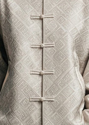 New Grey Stand Collar Print Cotton Coat Fall