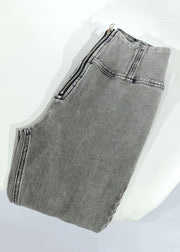 New Grey Zippered High Waist Knit Flare Bottoms Summer
