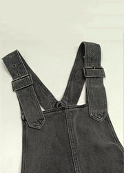 New Grey Zippered Pockets Denim Jumpsuit Sleeveless