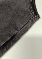 New Grey Zippered Pockets Denim Jumpsuit Sleeveless