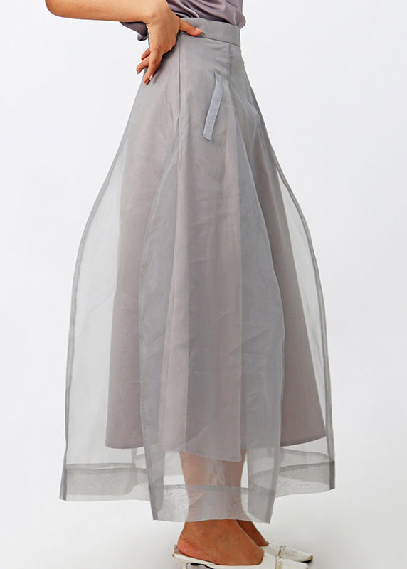 New Grey Zippered Solid High Waist Tulle Skirts Summer