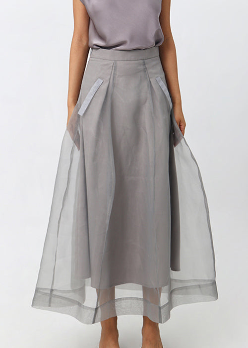 New Grey Zippered Solid High Waist Tulle Skirts Summer