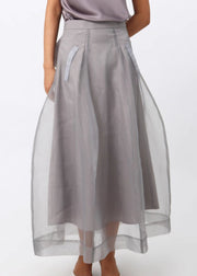 New Grey Zippered Solid High Waist Tulle Skirts Summer