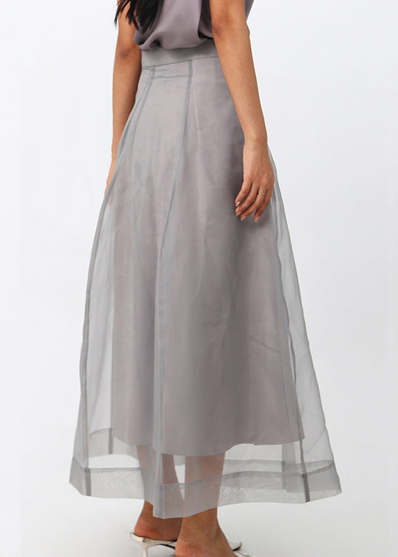 New Grey Zippered Solid High Waist Tulle Skirts Summer