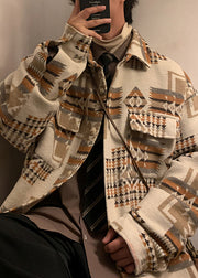 New Khaki Button Print Pockets Mens Coats Fall