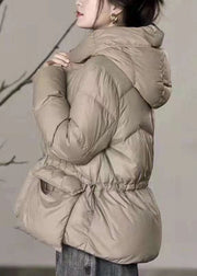 New Khaki Hooded Pockets Drawstring Duck Down Coats Winter