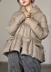 New Khaki Hooded Pockets Drawstring Duck Down Coats Winter