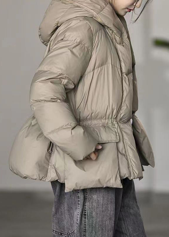 New Khaki Hooded Pockets Drawstring Duck Down Coats Winter