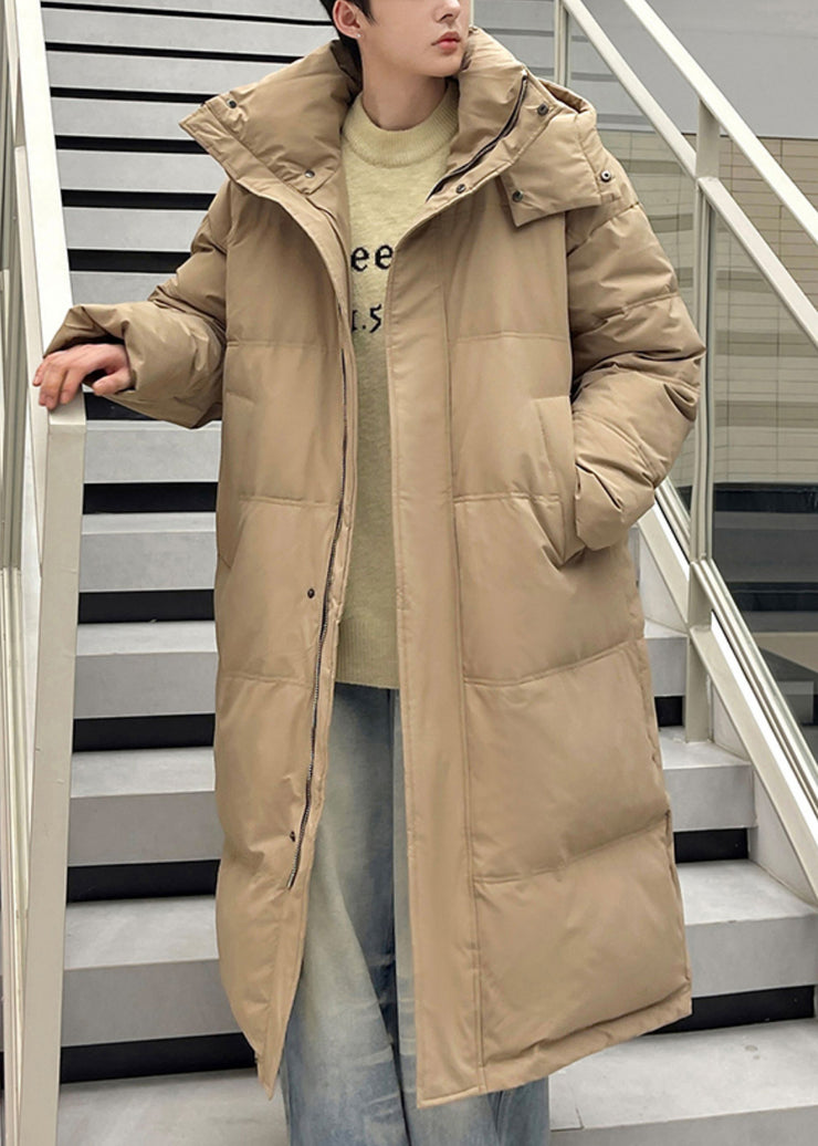 New Khaki Hooded Pockets Duck Down Men Long Down Coats Winter